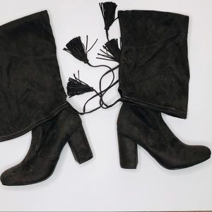 Gray suede thigh high boots